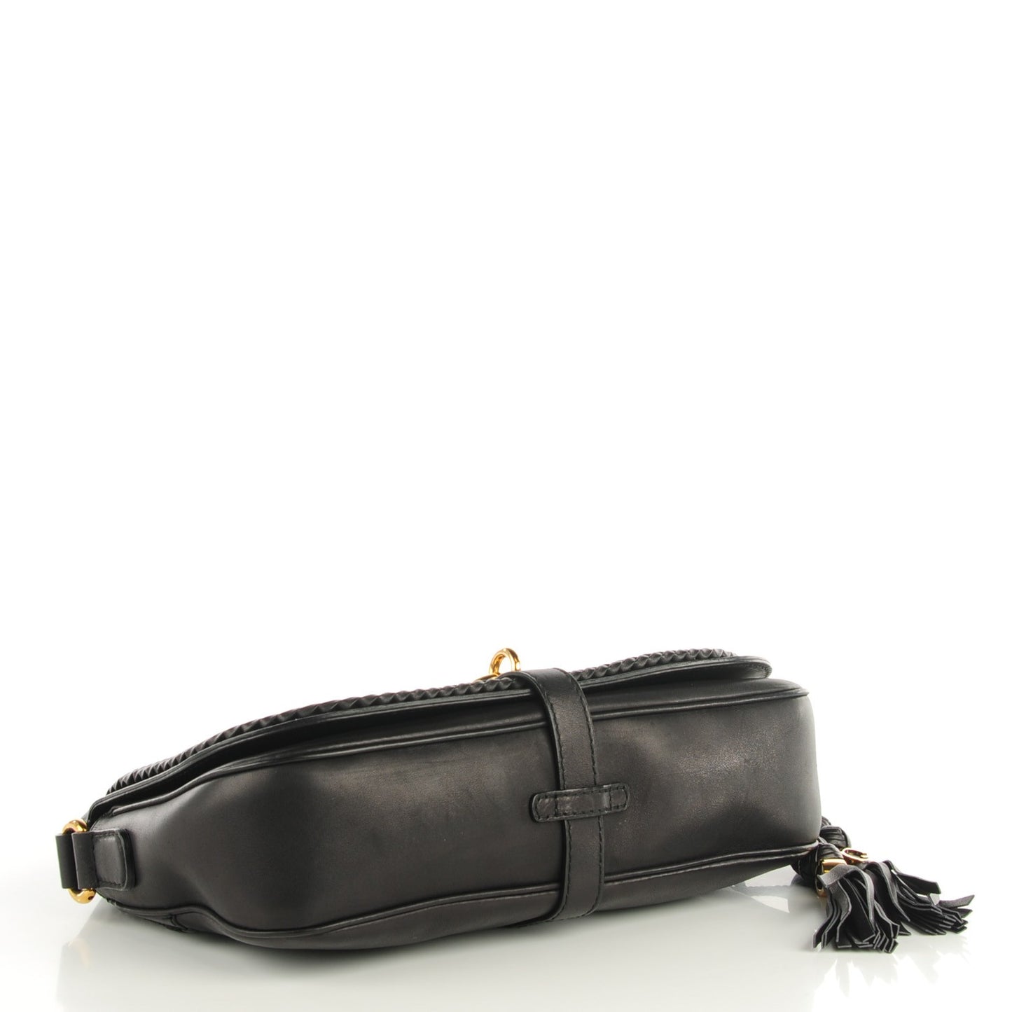 Calfskin Handmade Medium Flap Shoulder Bag Black