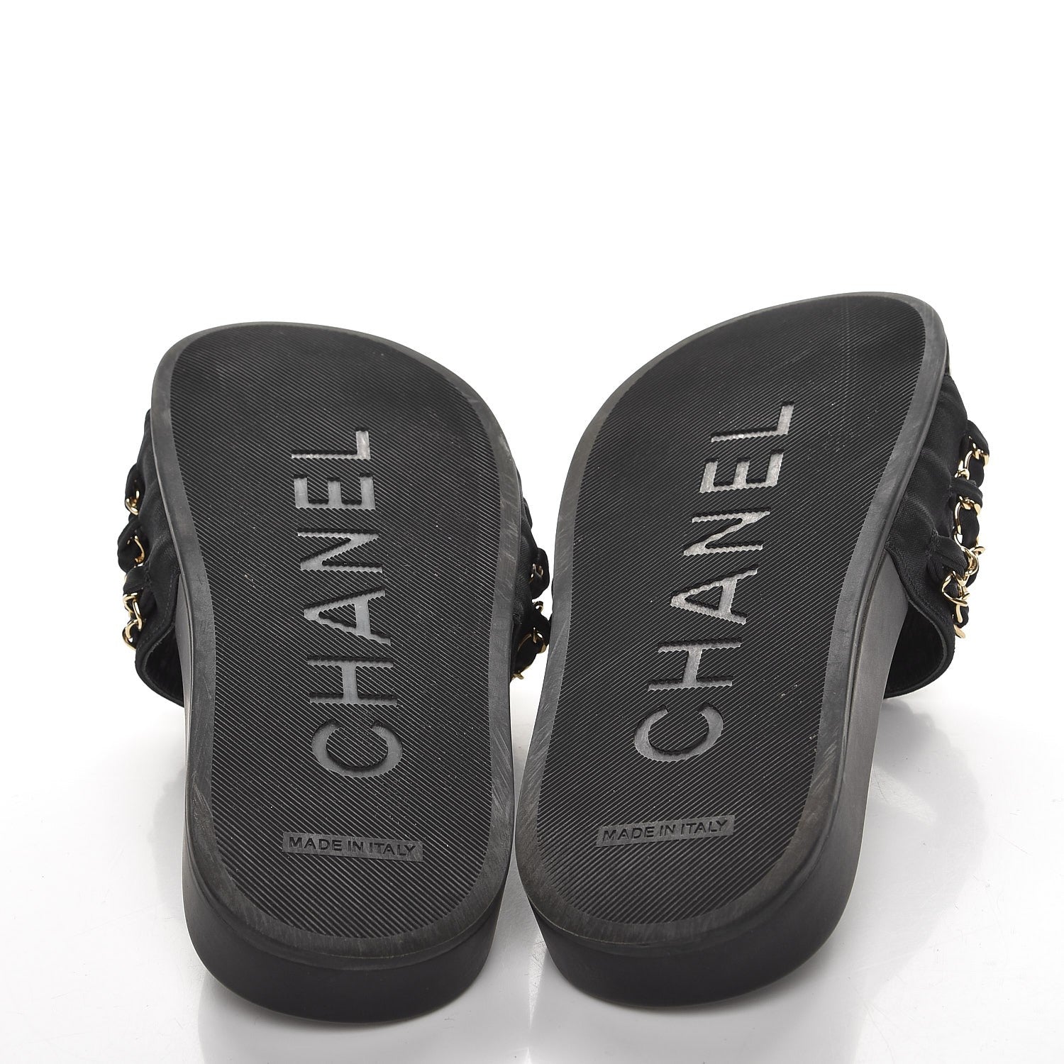 Chanel Lambskin Canvas Chain Flat Sandals 37 Marine 5 of 9