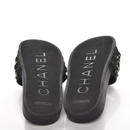 Chanel Lambskin Canvas Chain Flat Sandals 37 Marine 5 of 9