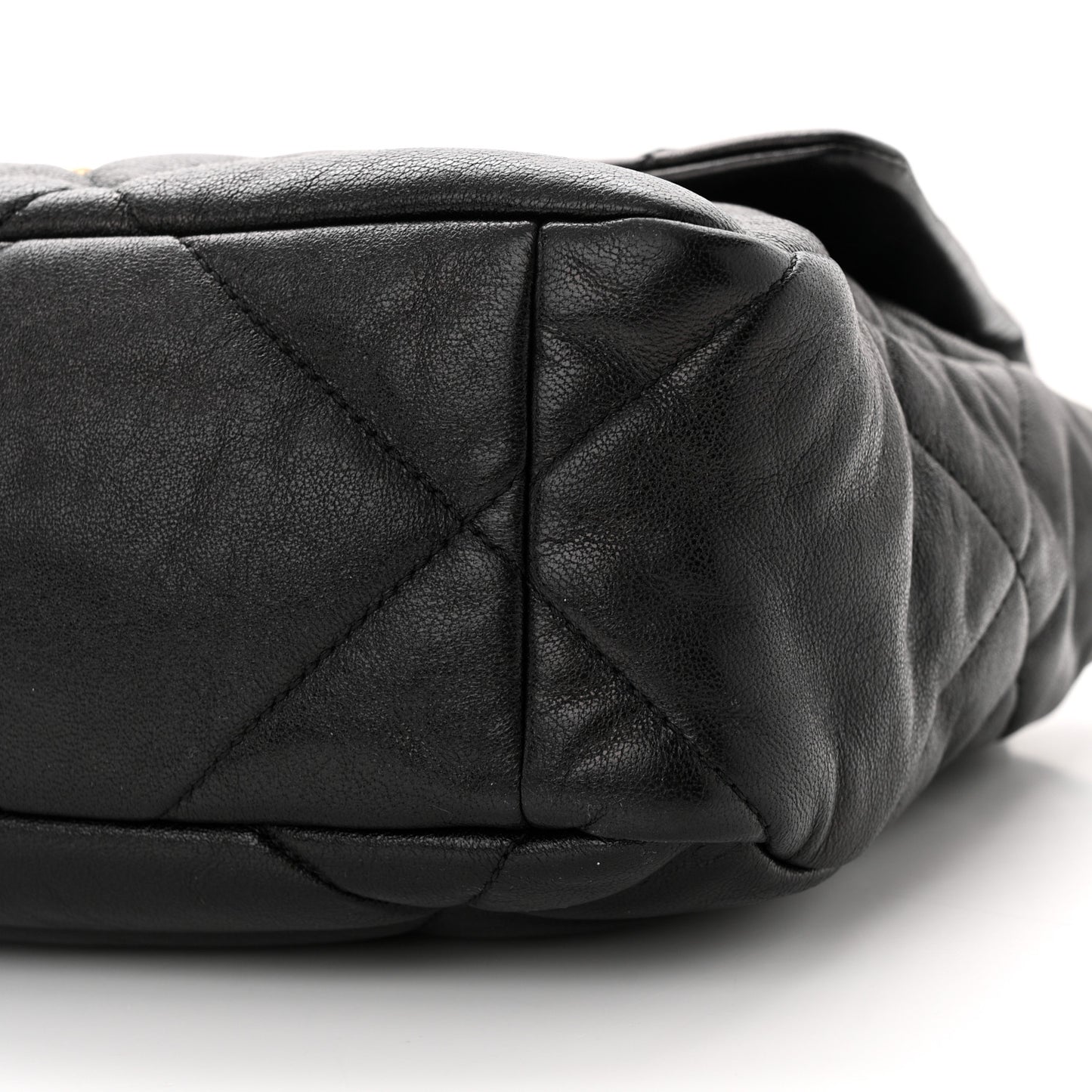 Shiny Goatskin Quilted Large Chanel 19 Flap Black
