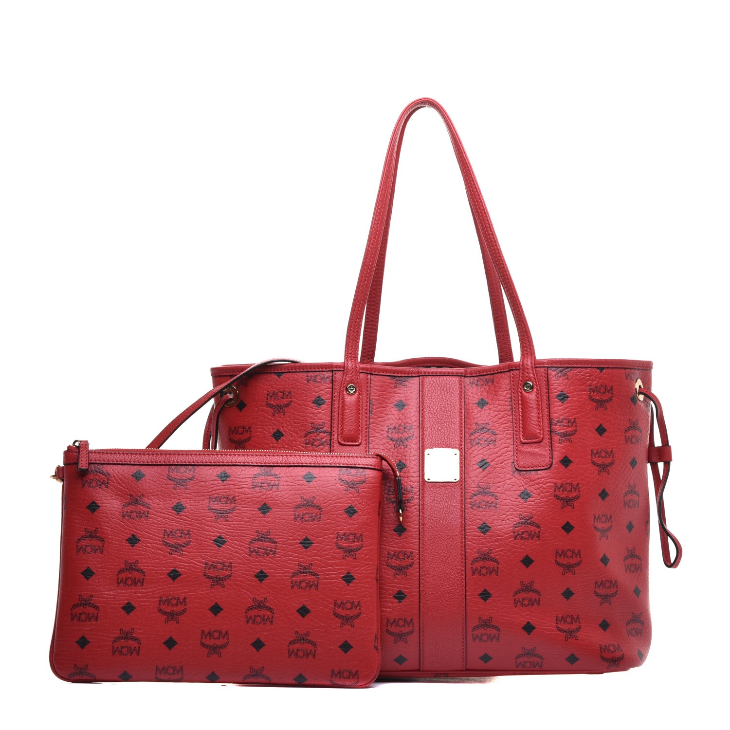 MCM Visetos Medium Liz Reversible Shopper Tote Ruby Red 1 of 16