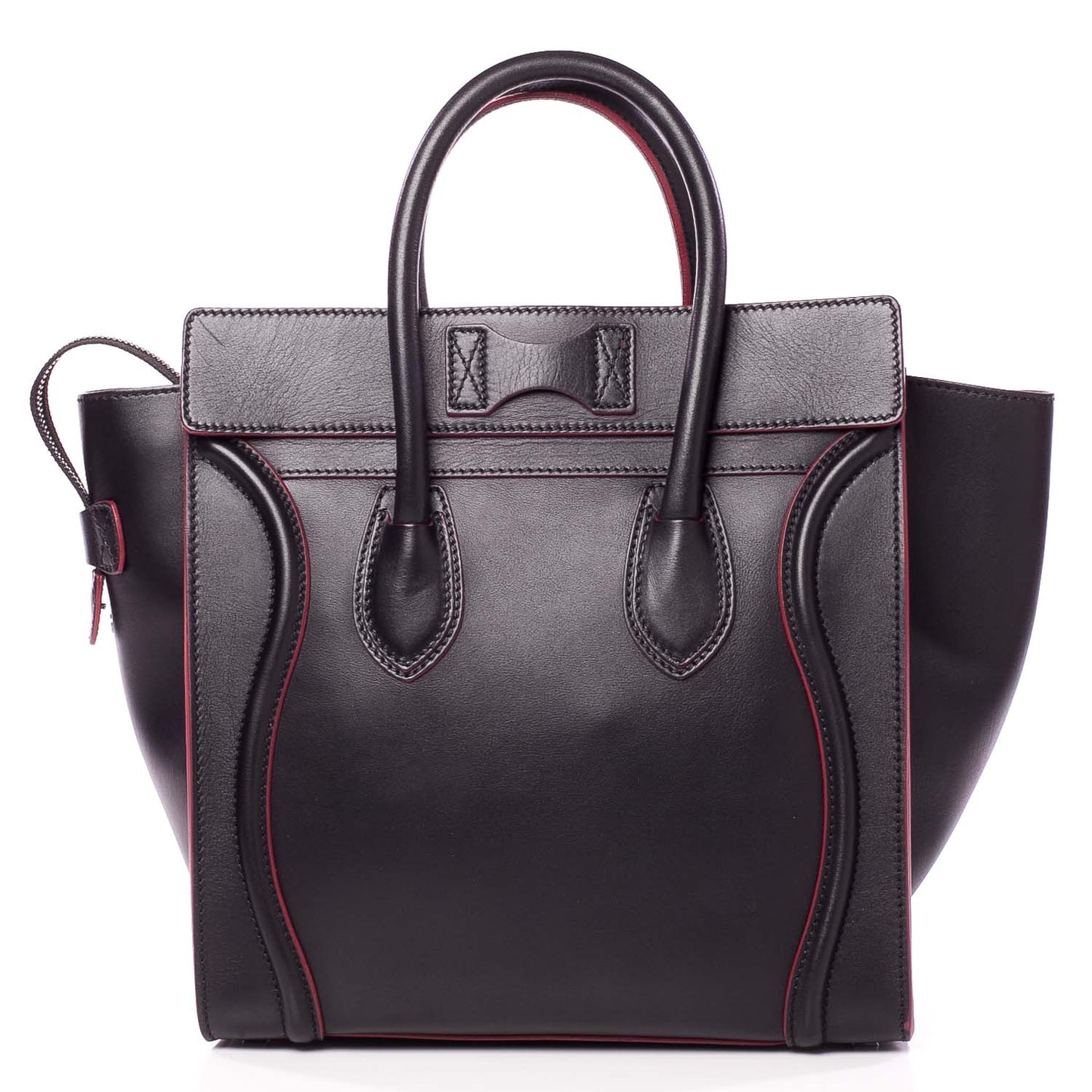 Smooth Calfskin Mini Luggage Black w Pink Trim