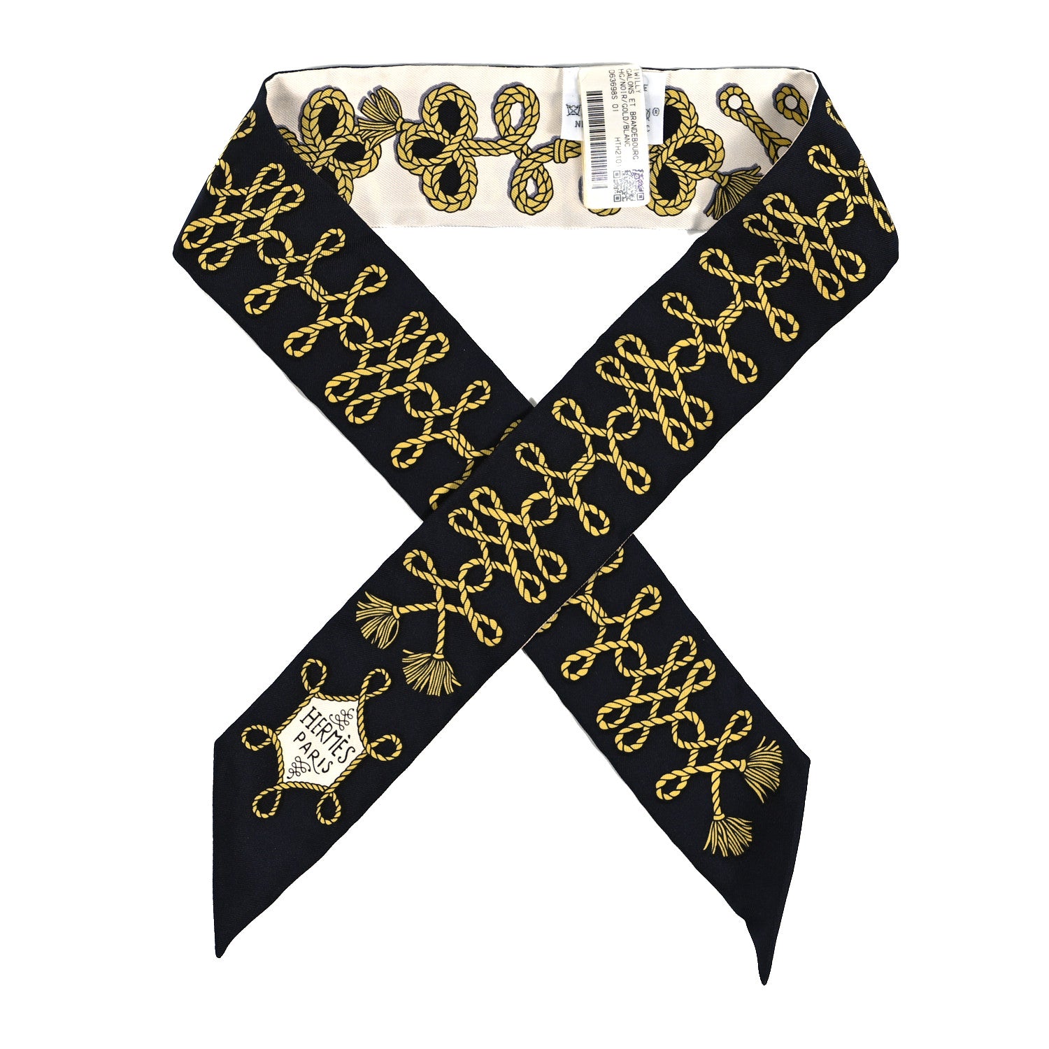 Hermes Silk Galons Et Brandebourg Twilly Black Gold White 1 of 4