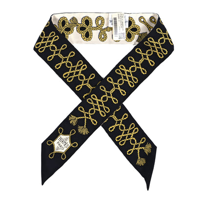 Hermes Silk Galons Et Brandebourg Twilly Black Gold White 1 of 4