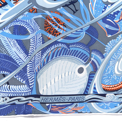 Hermes Silk De la Mer Au Ciel Scarf 90 Blue Jean Ceil Corail 3 of 4