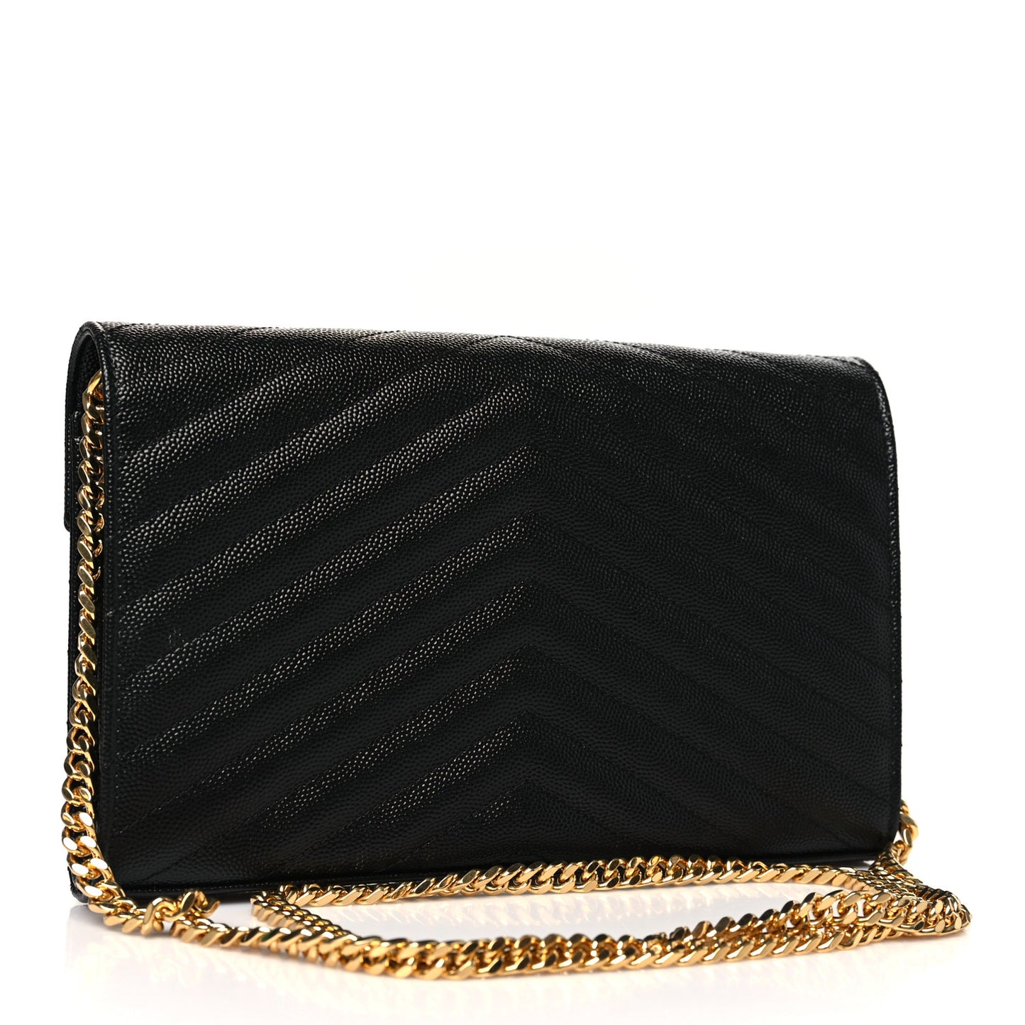 Grain De Poudre Matelasse Chevron Monogram Chain Wallet Black