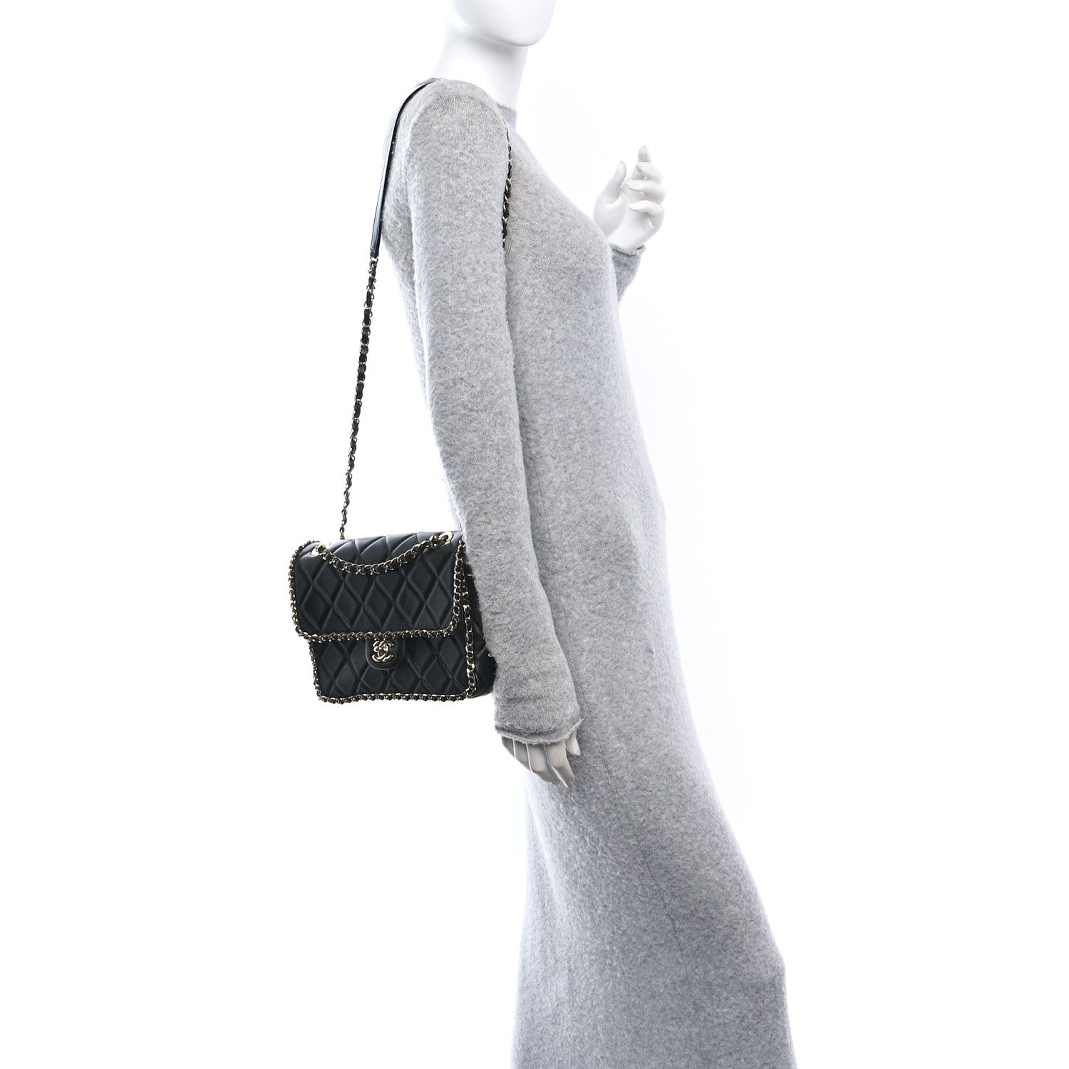 Chanel Crumpled Calfskin Medium Chain All Over Flap Black 2 of 11