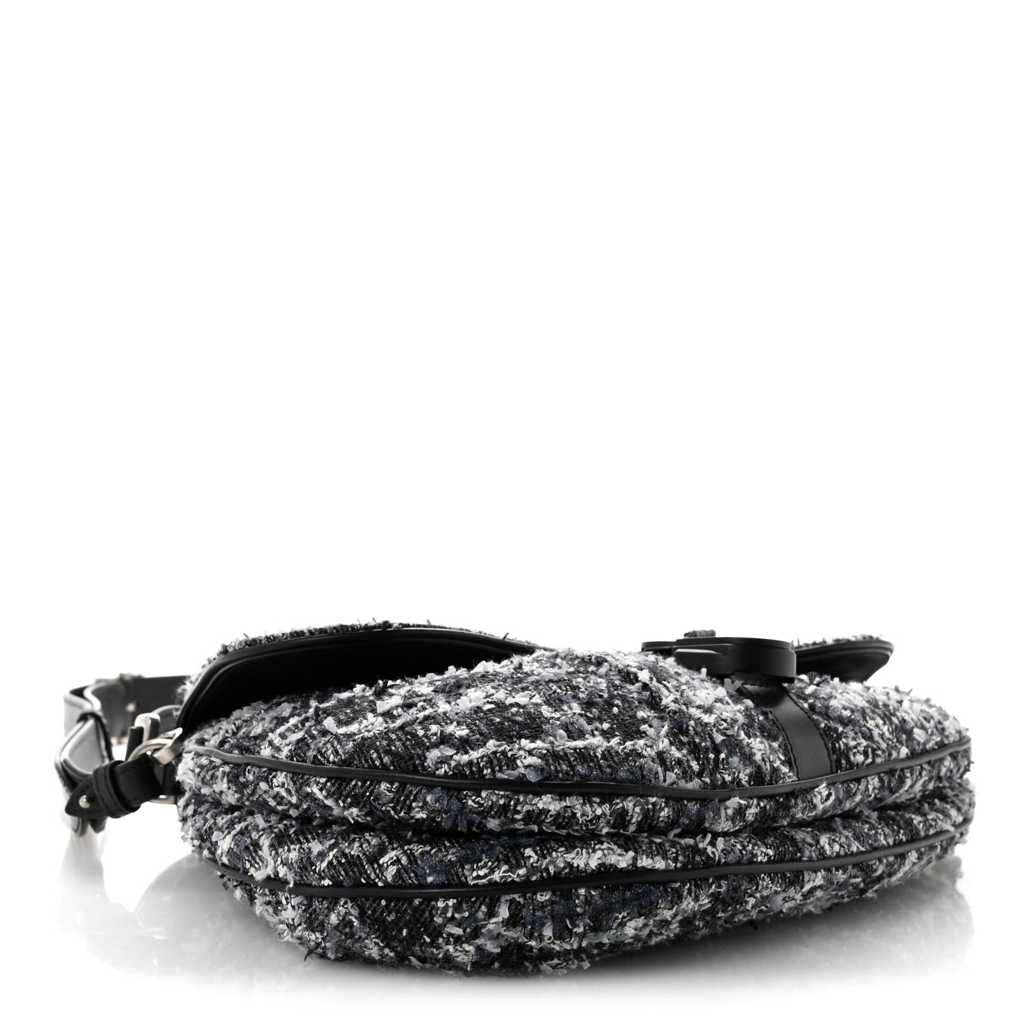 Christian Dior Tweed Saddle Bag Black Silver 4 of 15