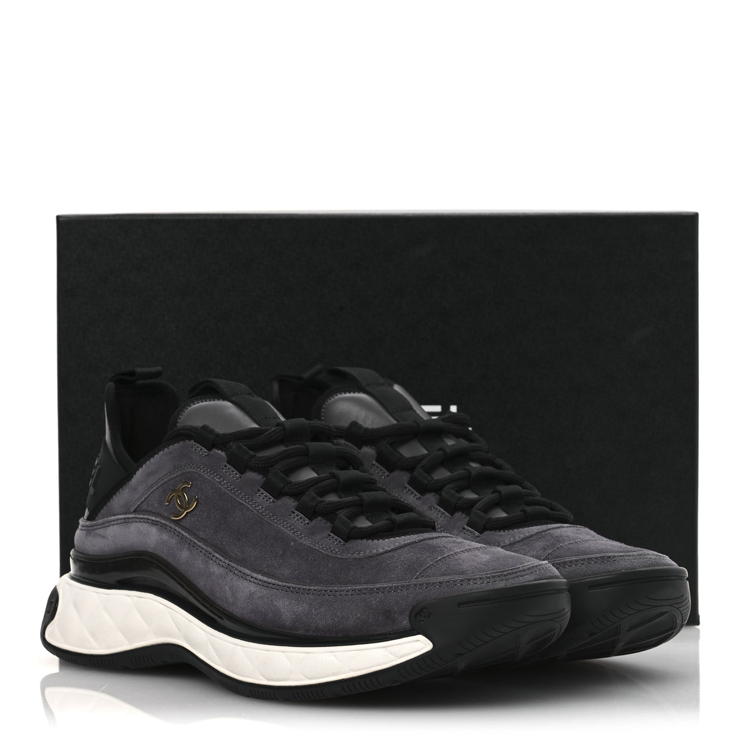 Suede Calfskin Nylon Grosgrain CC Sneakers 40 Grey