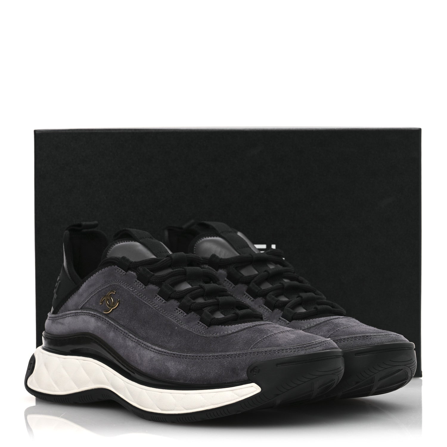 Chanel Suede Calfskin Nylon Grosgrain CC Sneakers 40 Grey 11 of 11