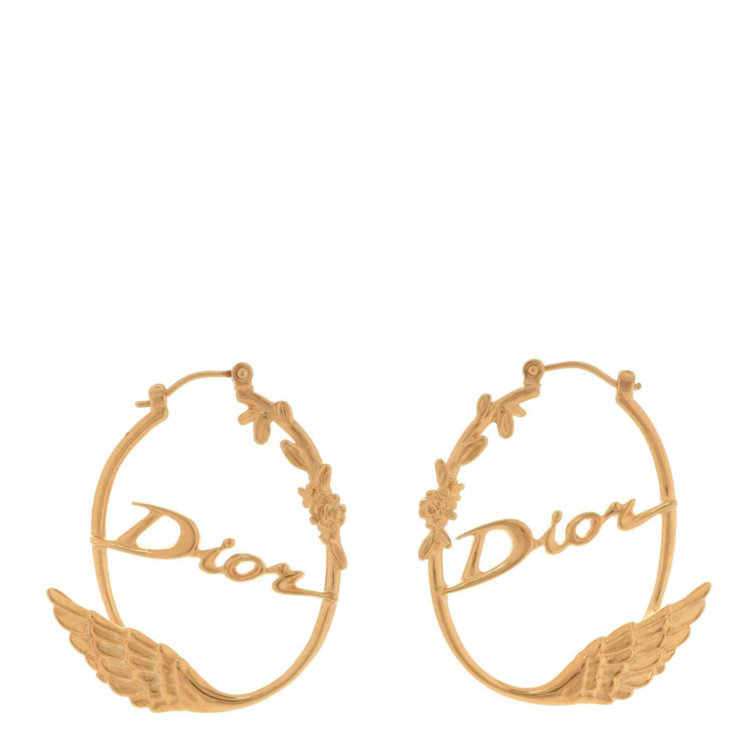 Christian Dior Metal Script Hoop Earrings Gold 1 of 5