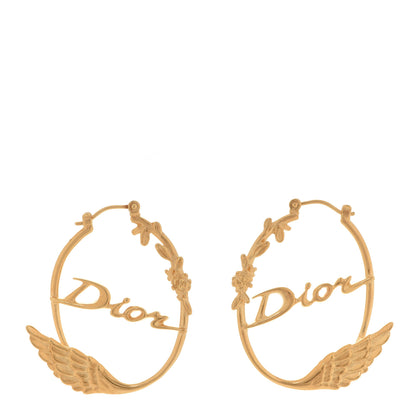 Christian Dior Metal Script Hoop Earrings Gold 1 of 5