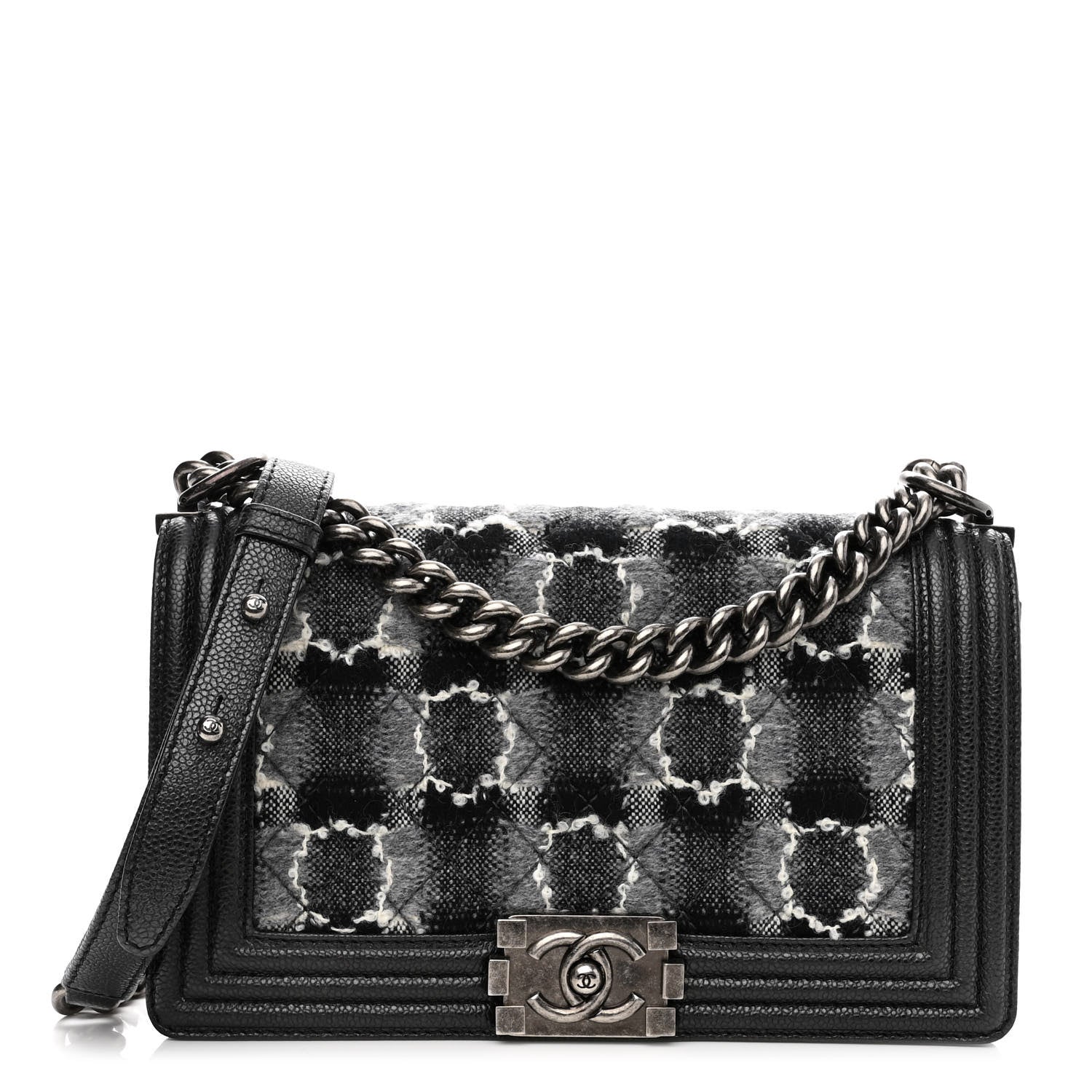 Chanel Caviar Tweed Quilted Medium Boy Flap Grey 1 of 10