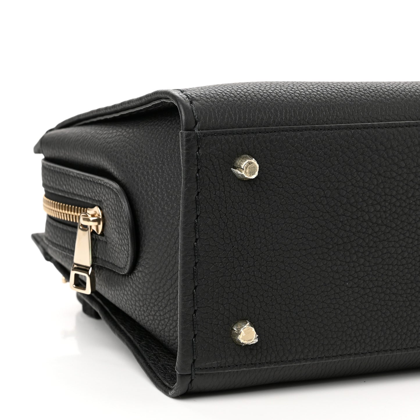 Grained Calfskin Small Edith Top Handle Bag Black