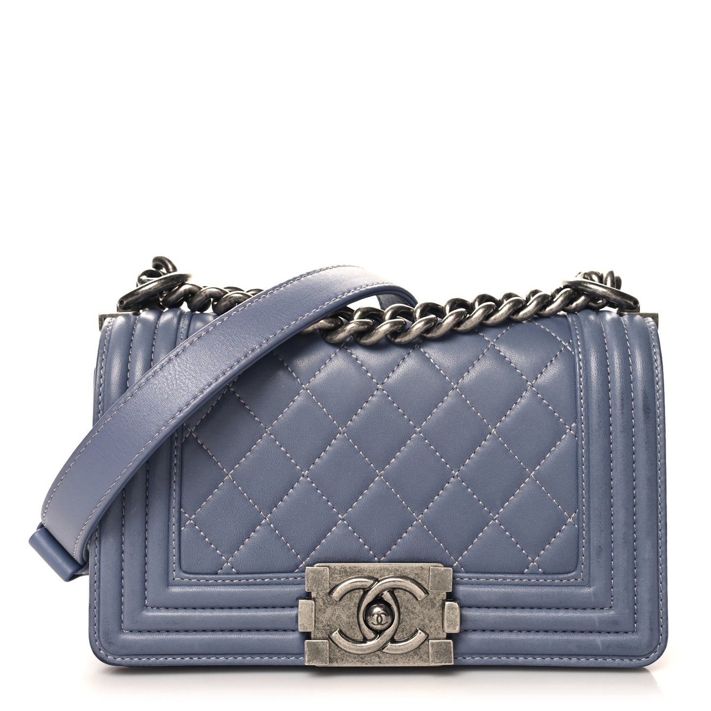 Lambskin Quilted Small Boy Flap Light Blue