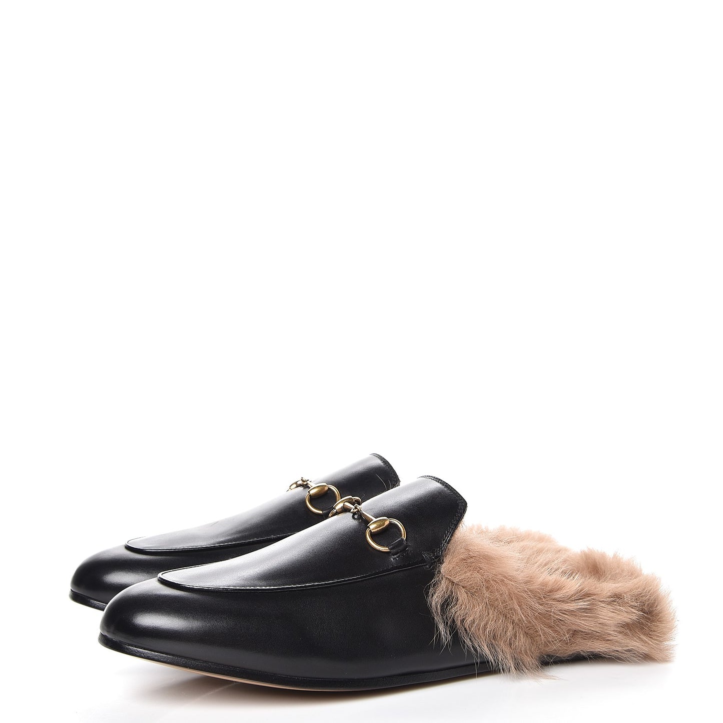 Calfskin Fur Womens Princetown Slippers 41.5 Black