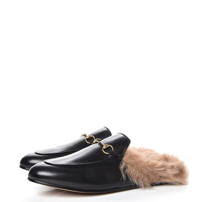 Gucci Calfskin Fur Womens Princetown Slippers 41.5 Black 3 of 8