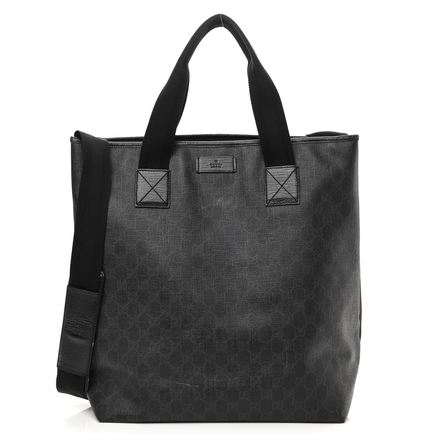 Gucci GG Supreme Monogram Web Handle Vertical Tote Black Grey 1 of 10