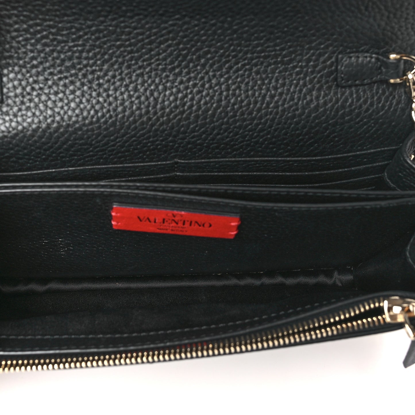 Pebbled Calfskin Rockstud Flap Wallet On Chain