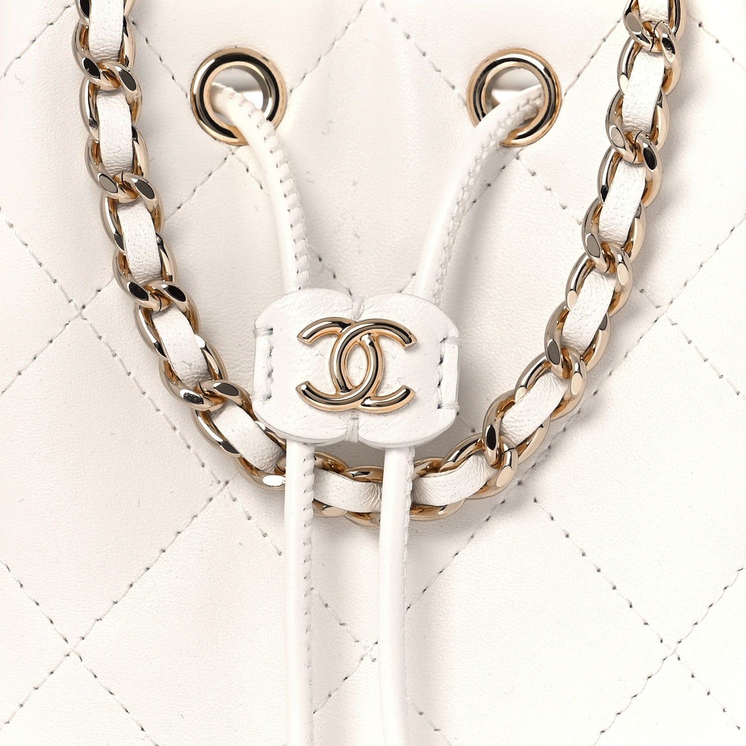 Chanel Metal Lambskin Quilted Small Chain Bucket Bag White 8 of 11