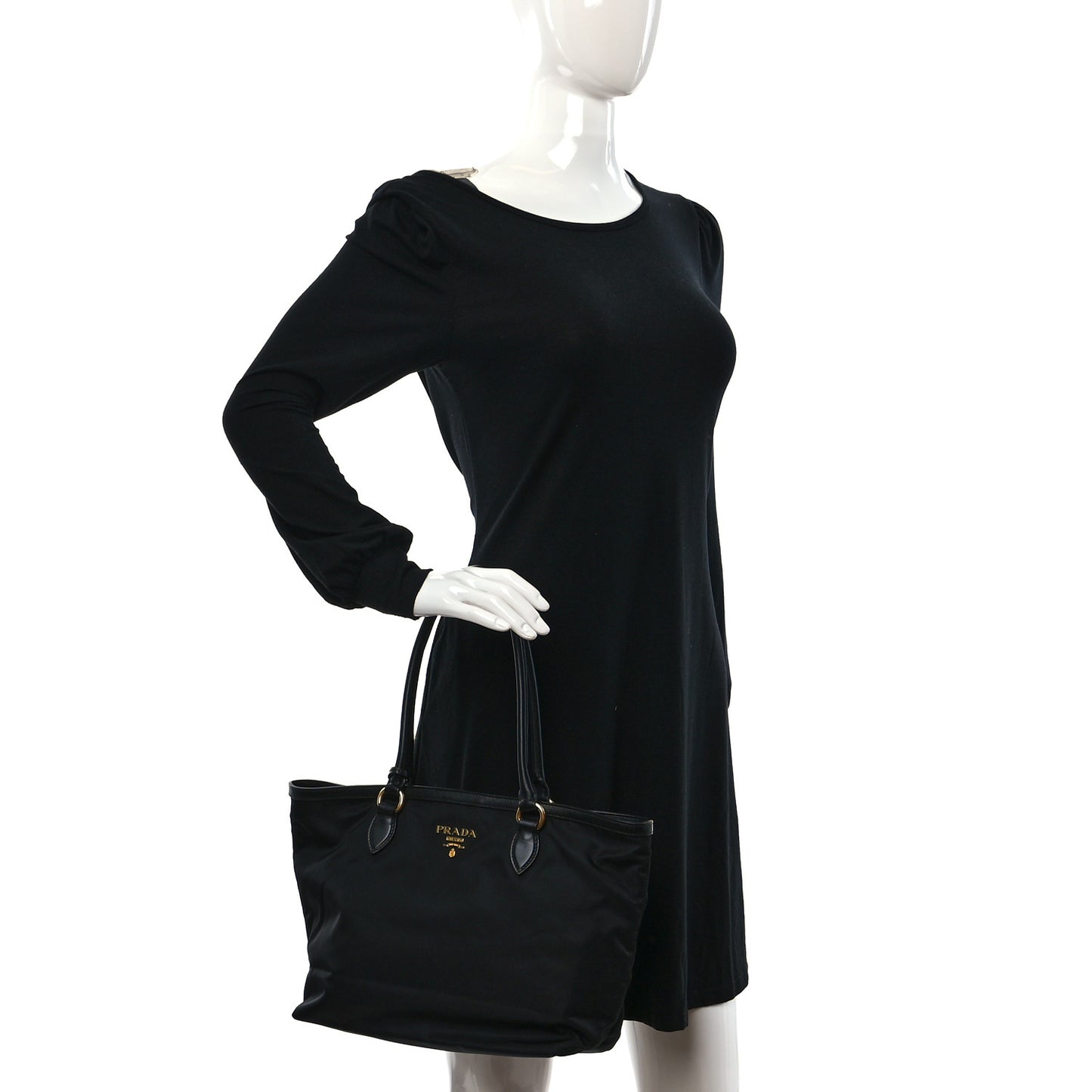 Tessuto Nylon Soft Calf Shopping Tote Black