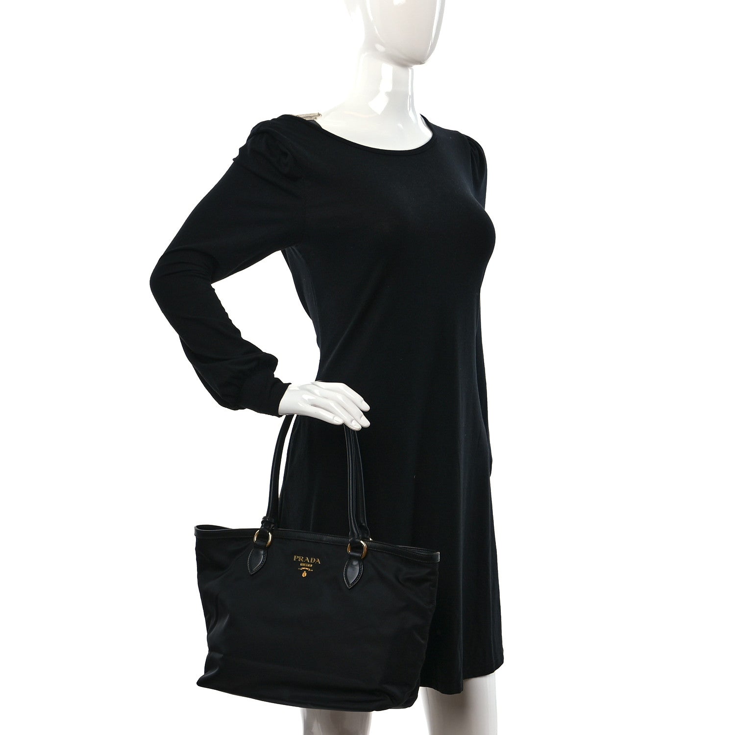 Prada Tessuto Nylon Soft Calf Shopping Tote Black 3 of 8