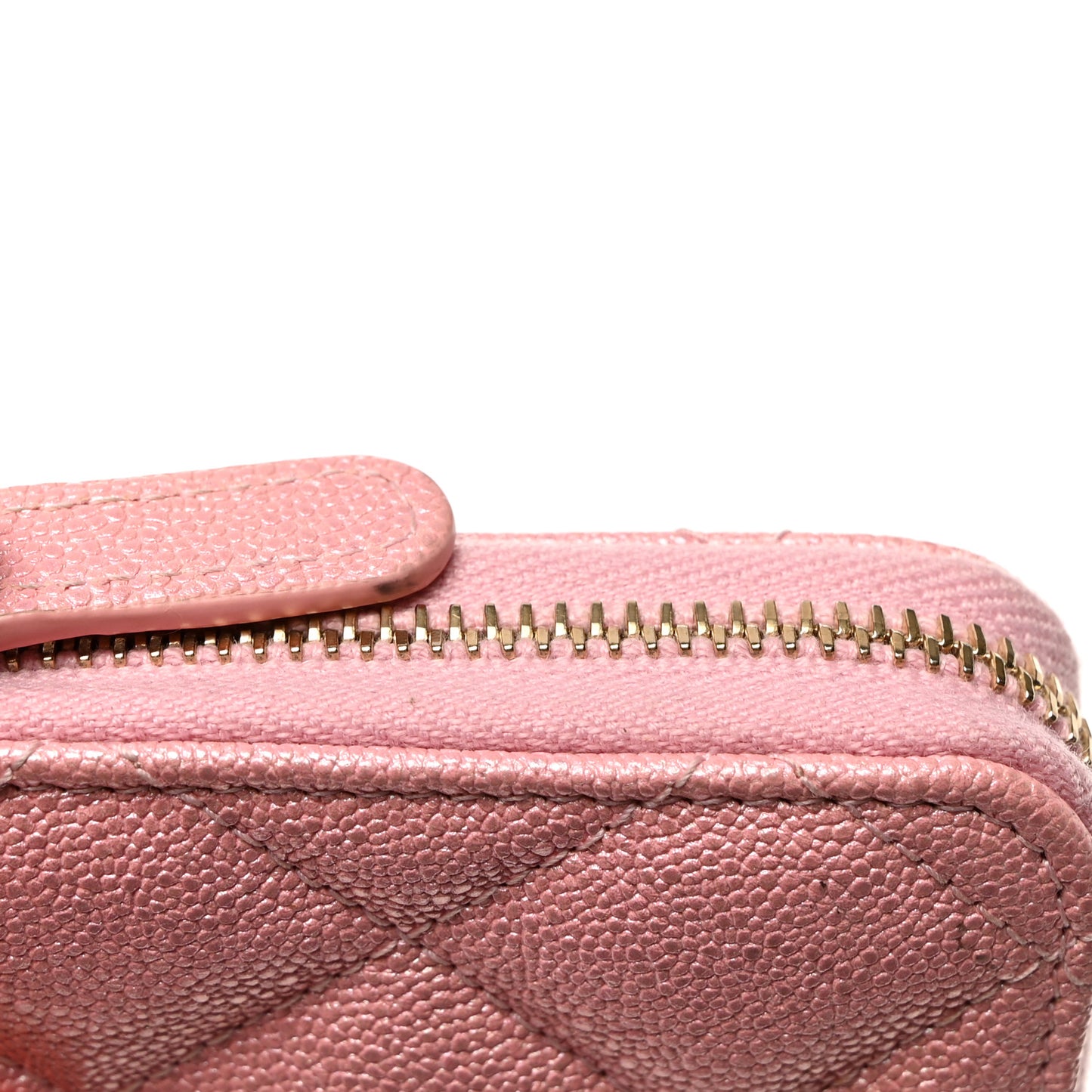 Iridescent Caviar Quilted Medium Zip Around Wallet Pink