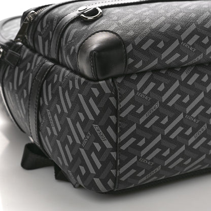 Versace Coated Canvas Calfskin La Greca Signature Backpack Black Grey 8 of 9