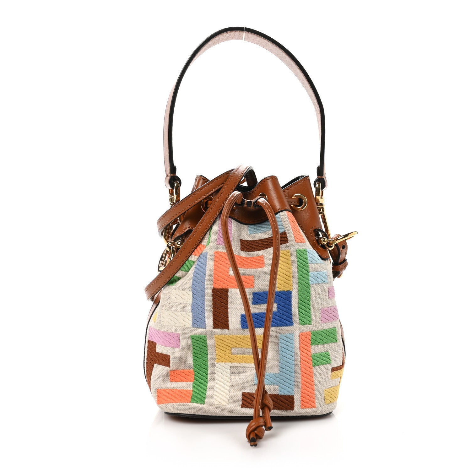 Fendi Kuban Canvas Vitello King F is Fendi FF Embroidered Mini Mon Tresor Bucket Bag Multicolor Cuoio 1 of 10
