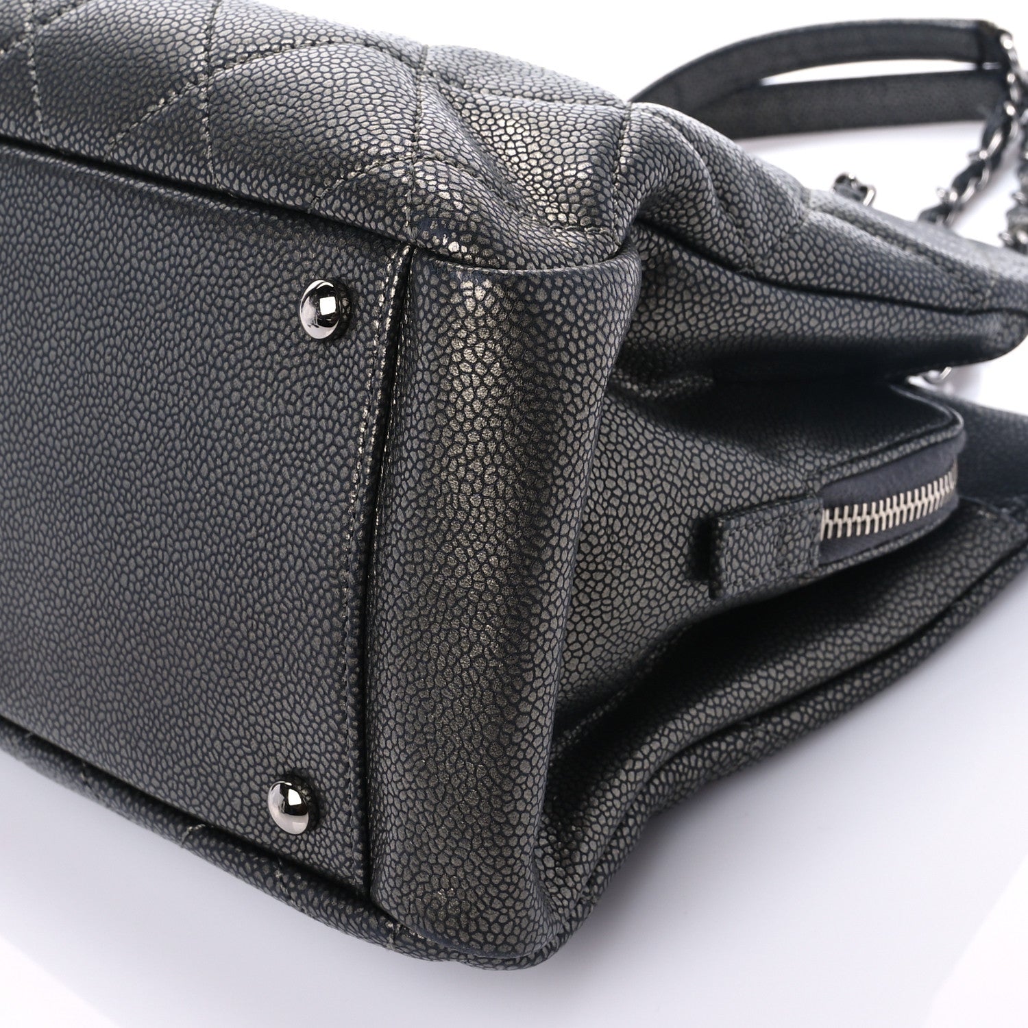 Chanel Metallic Caviar Quilted CC Tote Dark Silver 9 of 15