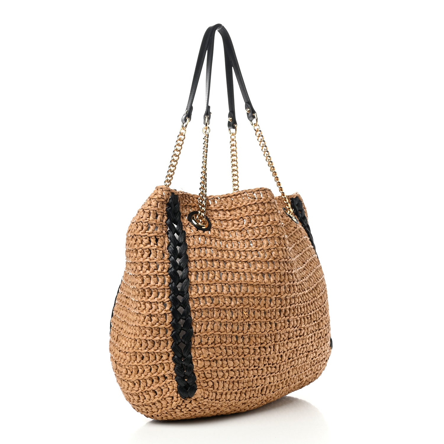 Gucci Raffia Effect Large GG Marmont Shoulder Tote Bag Natural Black 3 of 9