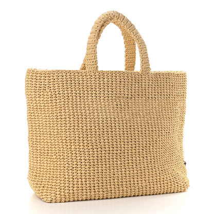 Prada Yarn Raffia Effect Crochet Embroidered Logo Tote Naturale 3 of 10