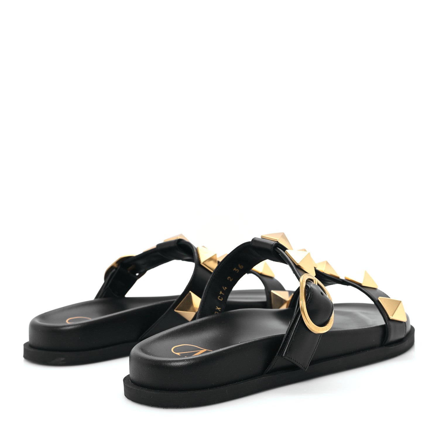 Valentino Garavani Calfskin Roman Stud Flat Slide Sandals 36 Black 5 of 10