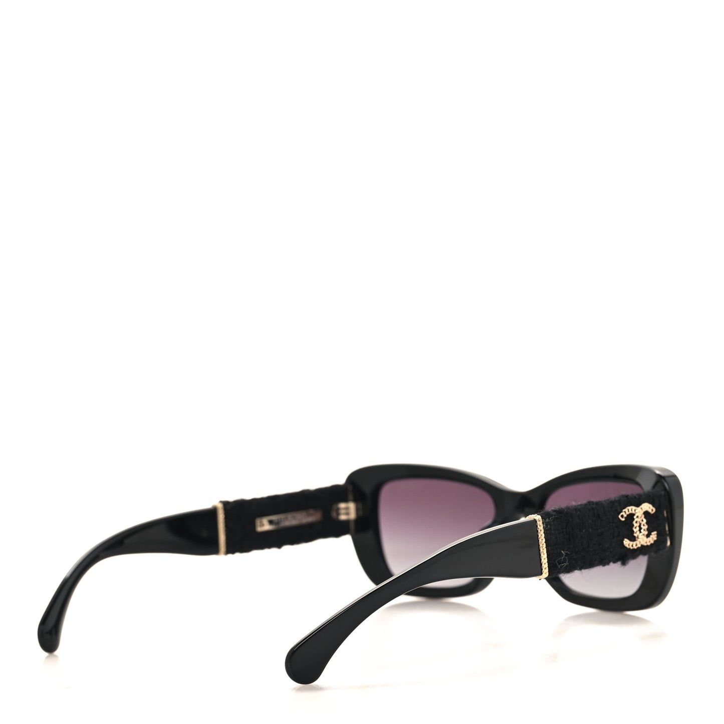 Acetate Tweed Wool CC Rectangle Sunglasses 5514-A Black