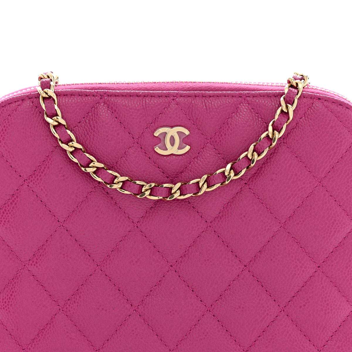 Caviar Quilted Classic Clutch With Chain Fuchsia