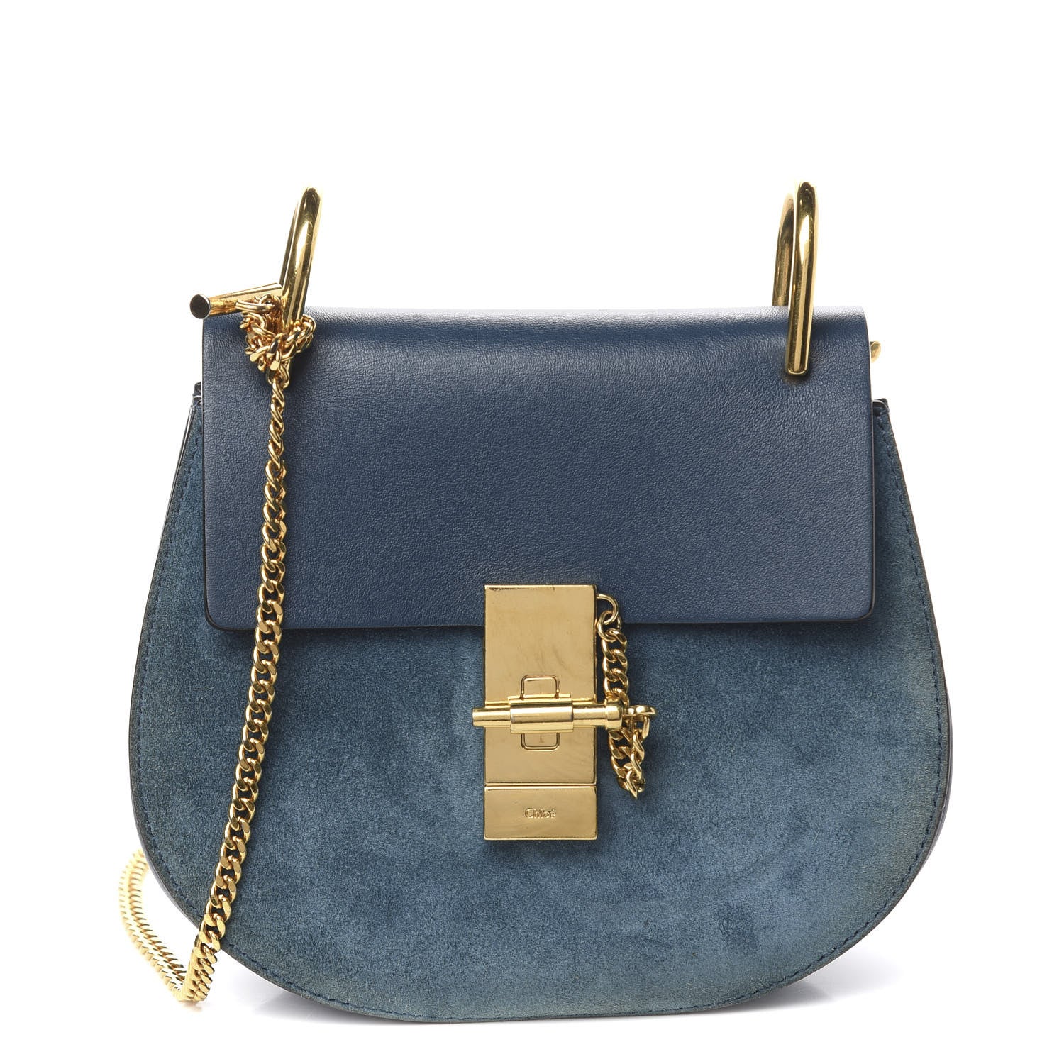 Chloe Suede Smooth Calfskin Mini Drew Shoulder Bag Majolica Blue 1 of 12