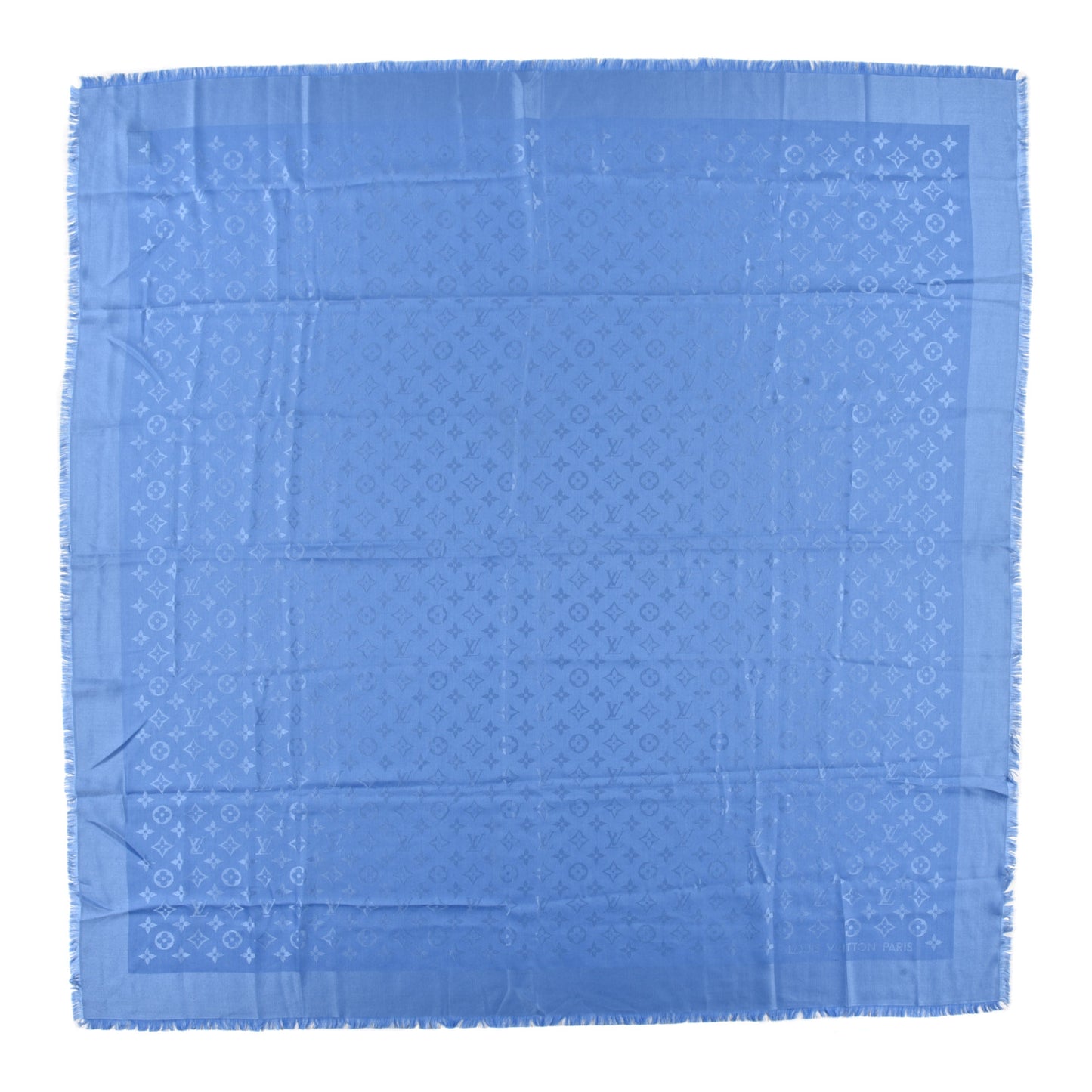 Wool Silk Monogram Shawl Bleuet