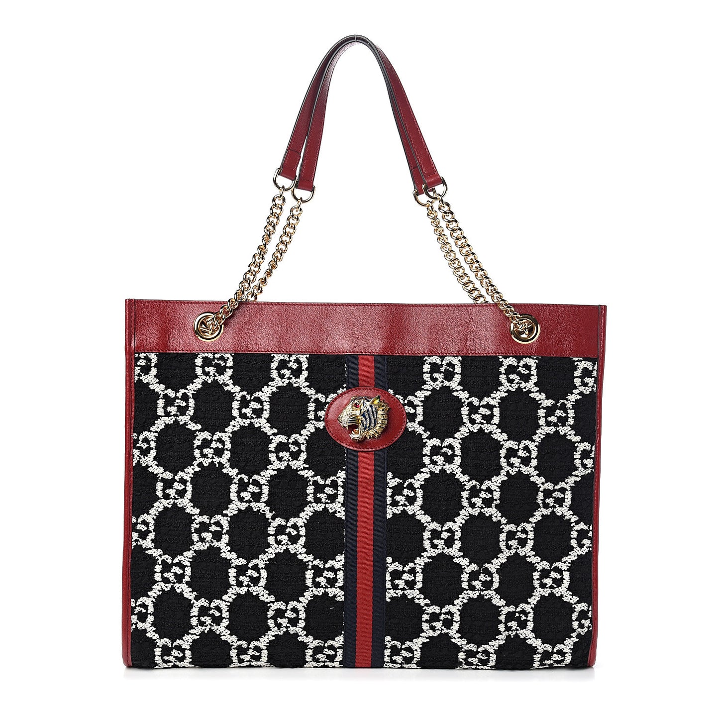 Tweed GG Monogram Large Rajah Chain Tote Romantic Cherry Black White