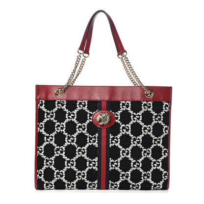 Gucci Tweed GG Monogram Large Rajah Chain Tote Romantic Cherry Black White 2 of 10