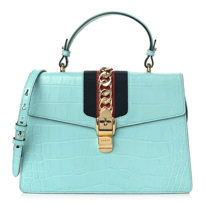 Gucci Alligator Medium Sylvie Top Handle Bag Blue 1 of 12