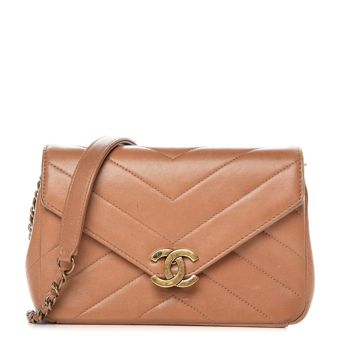 Lambskin Chevron Mini Coco Envelope Flap Beige
