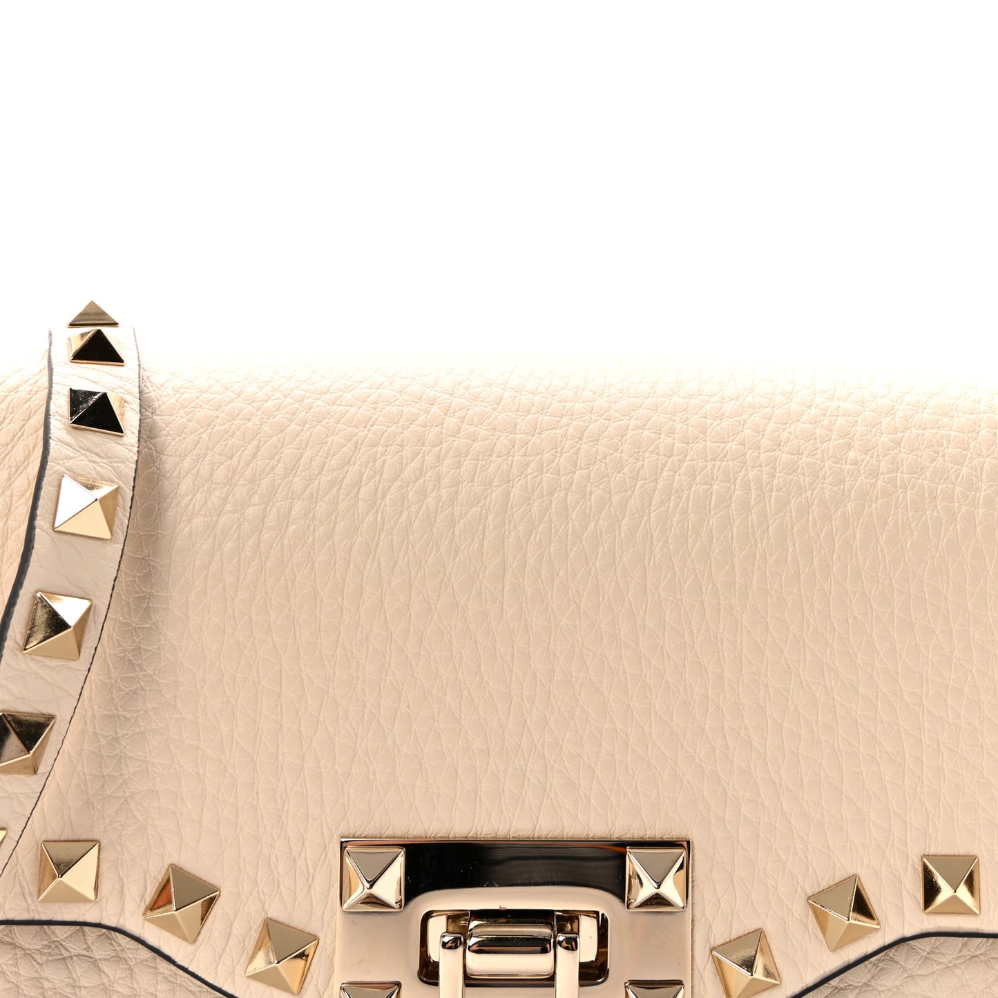 Pebbled Calfskin Medium Rockstud Flip Lock Crossbody Bag Light Ivory