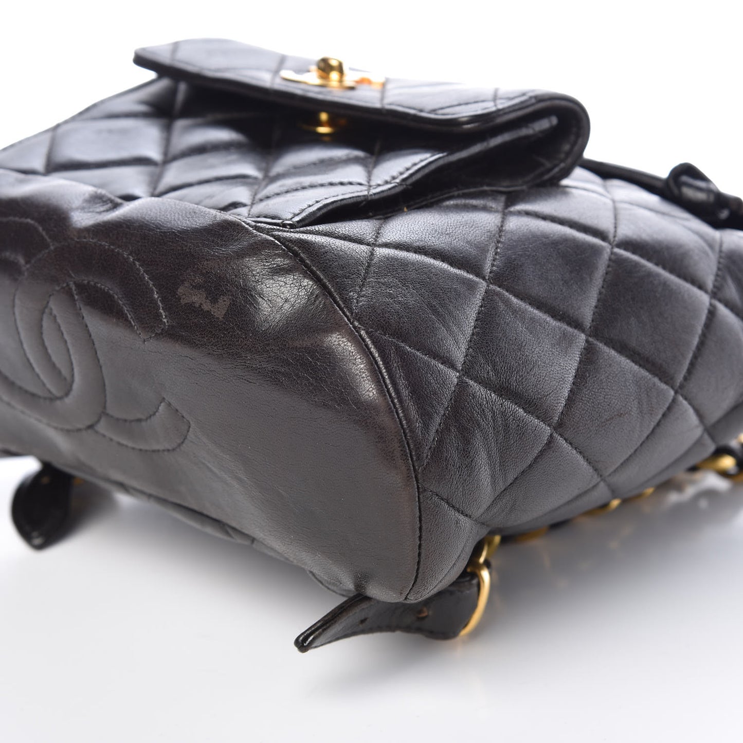 Lambskin Quilted Drawstring Backpack Black