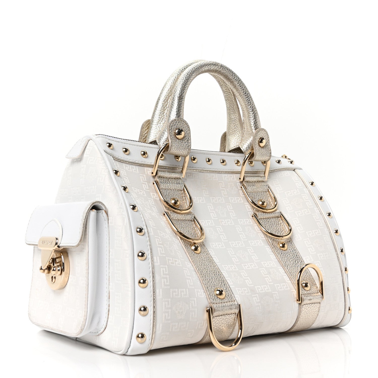 Versace Metallic Calfskin Canvas Snap Out Of It Bag White 3 of 9