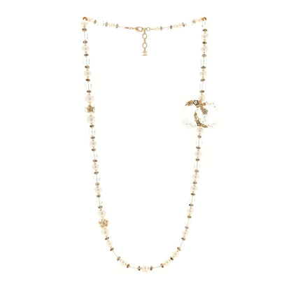 Chanel Resin Pearl Crystal CC Long Necklace Transparent Gold 2 of 3