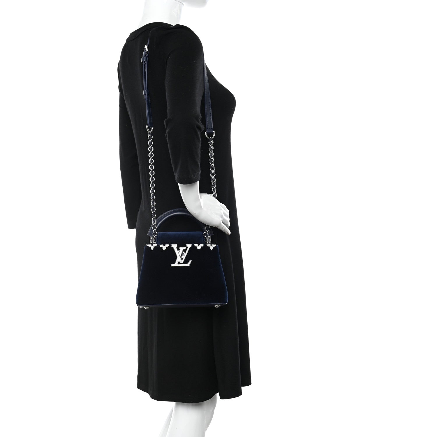 Louis Vuitton Velvet Crystal Capucines Mini Midnight Blue 2 of 9