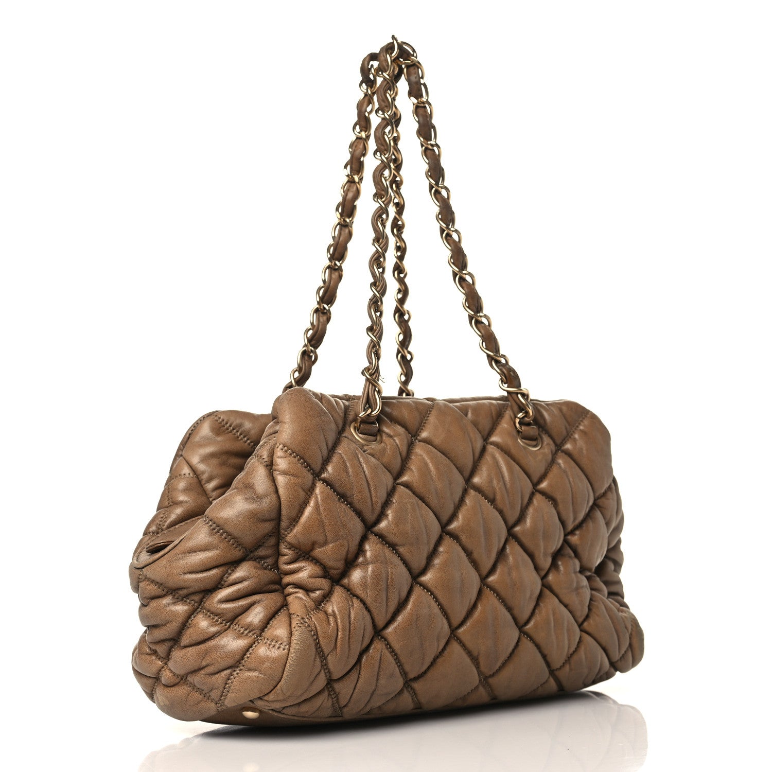 Chanel Lambskin Bubble Quilt Bowler Dark Beige 3 of 12