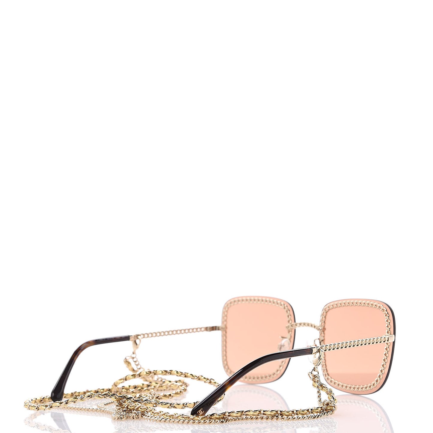 Metal Removable Chain Square Sunglasses 4244 Light Brown