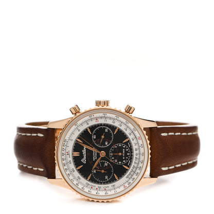 Breitling 18K Rose Gold Calfskin 38mm Navitimer Montbrillant Chronograph Automatic Watch Black H30030.1 2 of 5