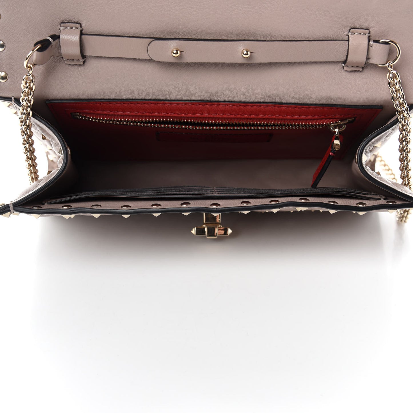 Lambskin Rockstud Spike Wallet on Chain Poudre